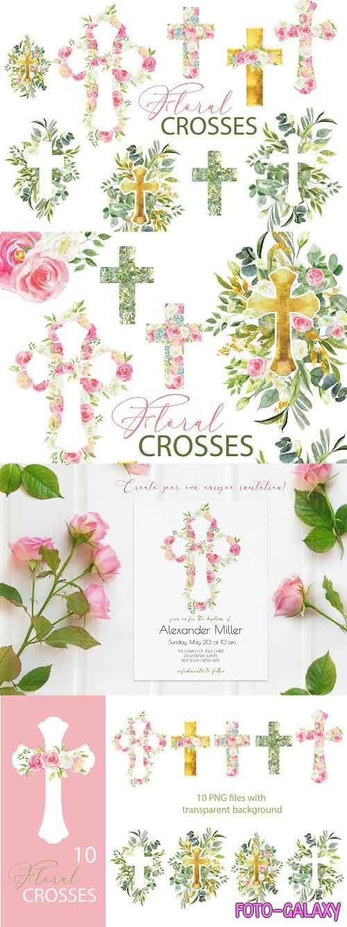 Watercolor floral Easter cross - 5837945