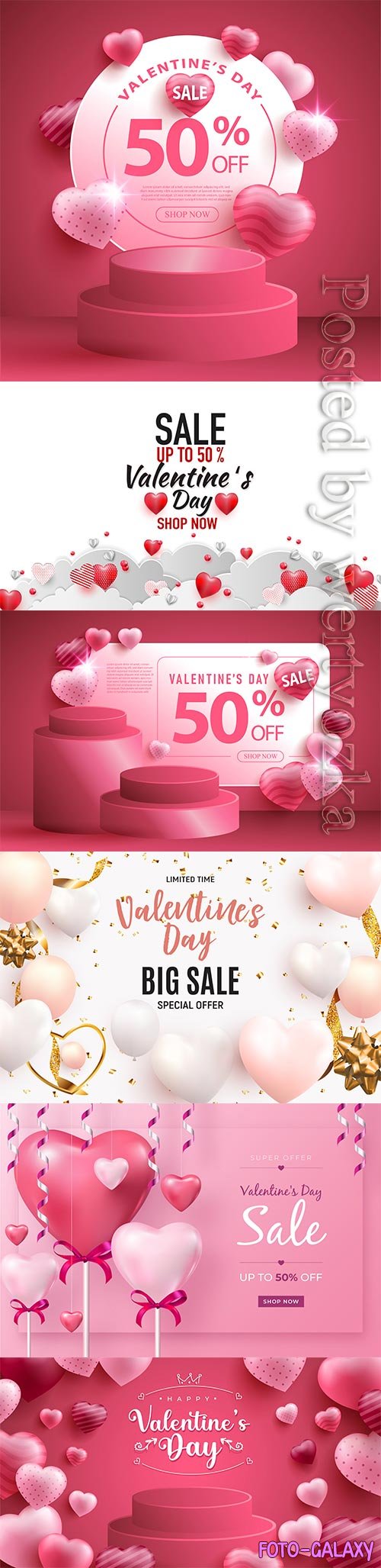 Sale happy valentine's day with realistic hearts