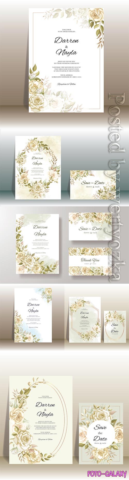 Elegant wedding invitation card with rose decoration