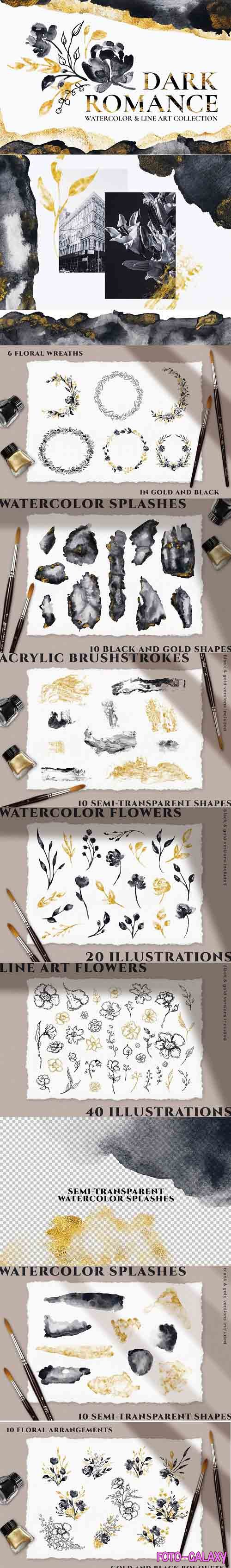 Gold Watercolor Flower Illustrations - 5827585