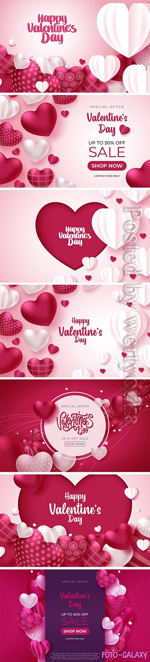 Valentine greeting card with hearts on pink