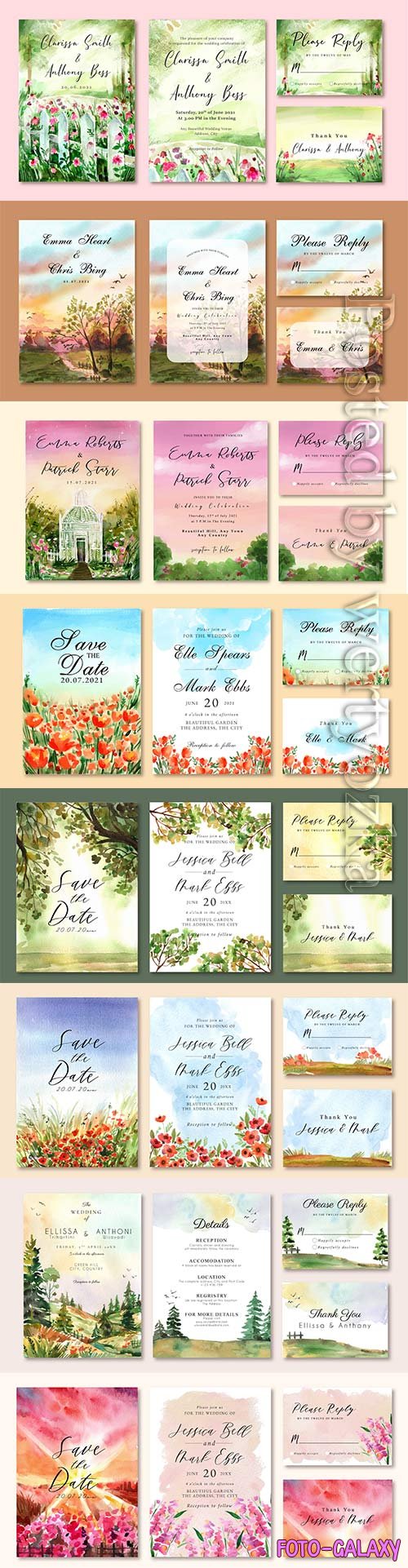 Vector floral watercolor wedding invitation