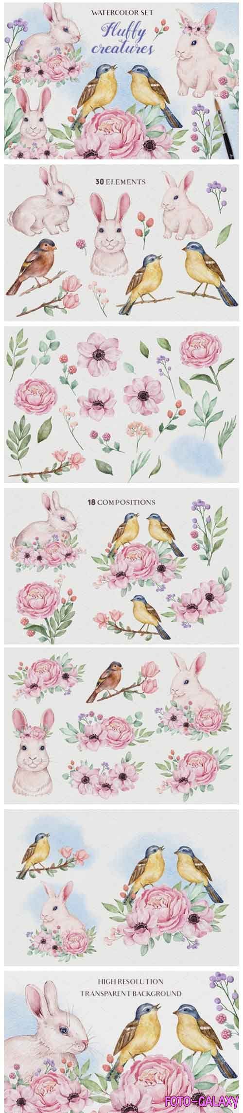 Fluffy Creatures - Watercolor Set - 5862626