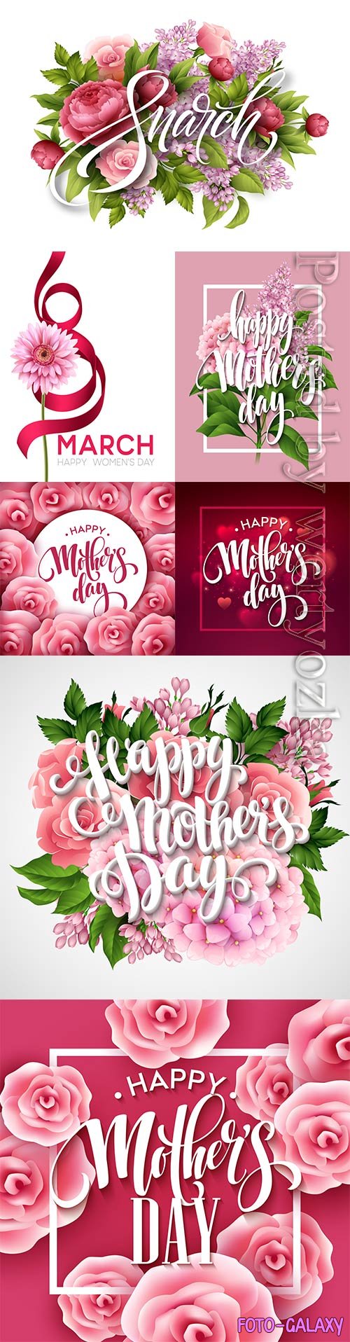 Happy mothers day lettering, greeting card with flowers