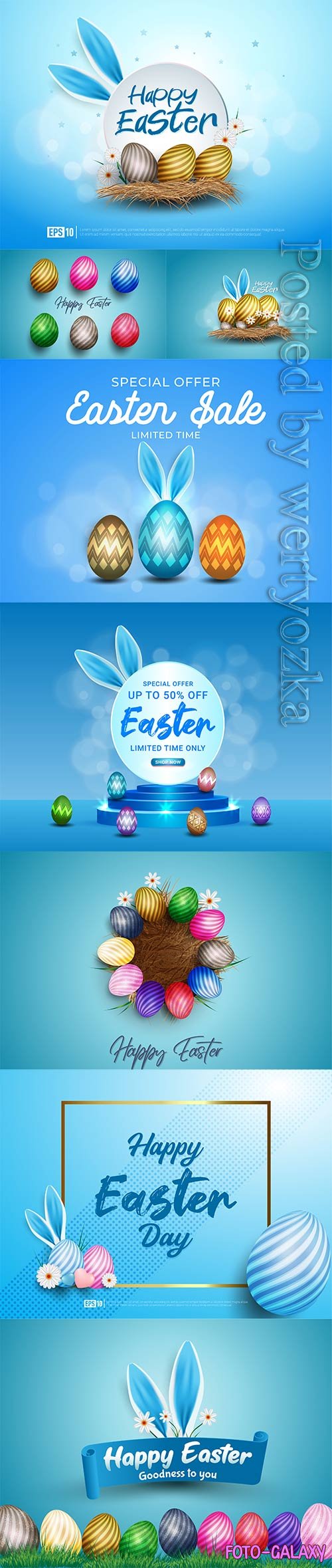 Happy easter background realistic decorated bunny ears and easter eggs