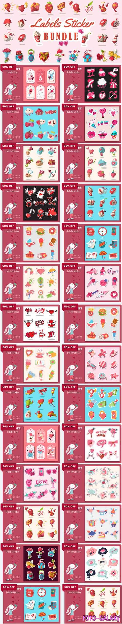Valentine's Labels Sticker Bundle -  25 Premium Graphics