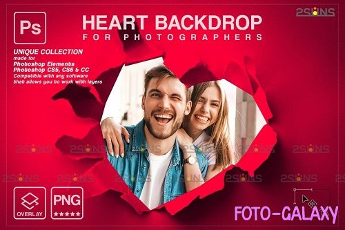 Torn Paper Overlay & Photoshop Overlay. Valentine digital Heart backdrop V2
