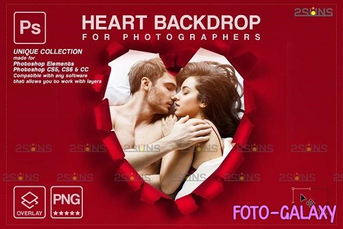 Torn Paper Overlay & Photoshop Overlay. Valentine digital Heart backdrop V3