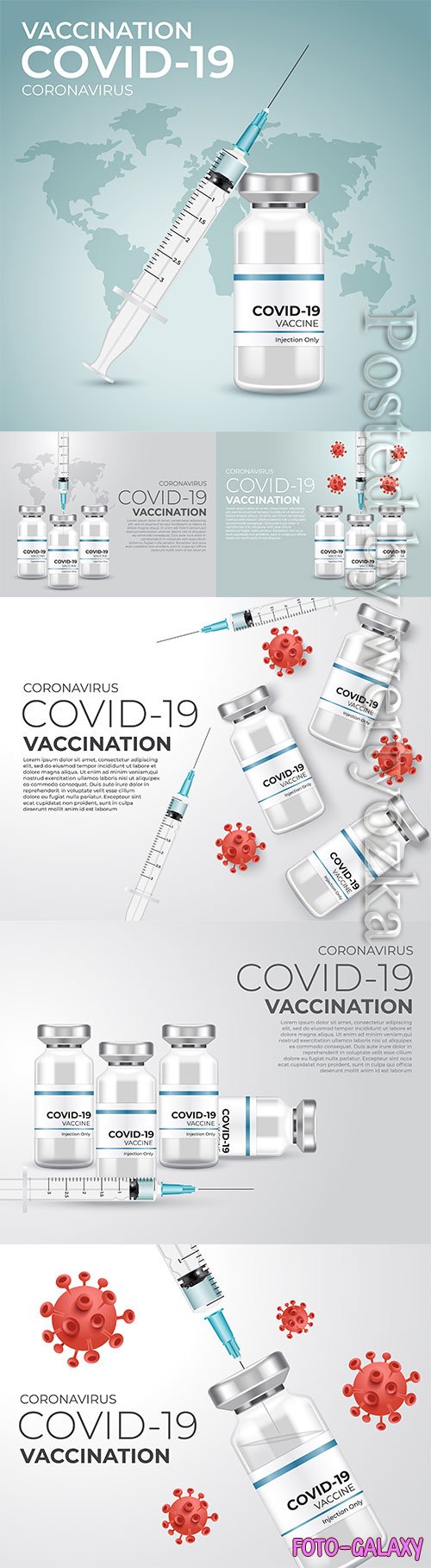 Covid 19 corona virus vaccination with vaccine bottle and syringe injection