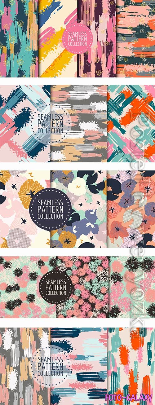 Hand drawn seamless pattern set in vector