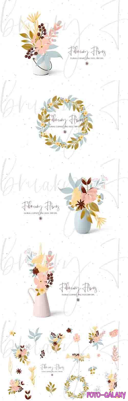 February Flowers floral clipart set - 5927923
