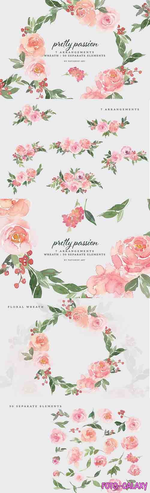 Blush Pink Flower Red Berry Clipart - 5993123