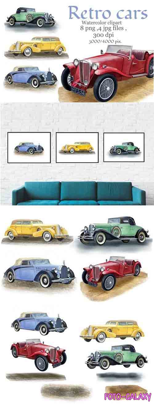 Retro cars watercolor clipart, vintage car .Fathers gift - 1225270
