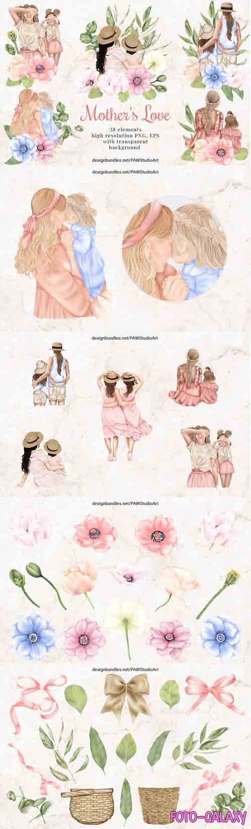 Mothers Day Clipart Mother Child Anemone Poppy Flowers Leavs - 1286934