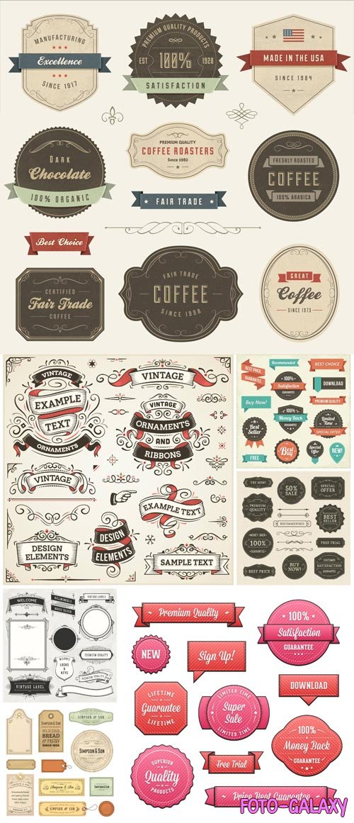 Vintage labels, ribbons and stickers in vector
