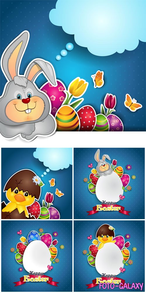 Easter bunnies and eggs vector illustration