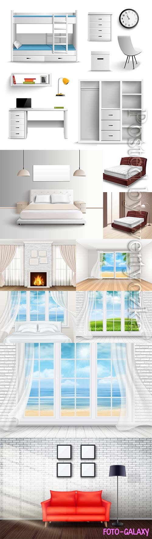 Interior of rooms, windows vector illustration