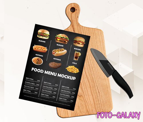 Food menu cutting board psd