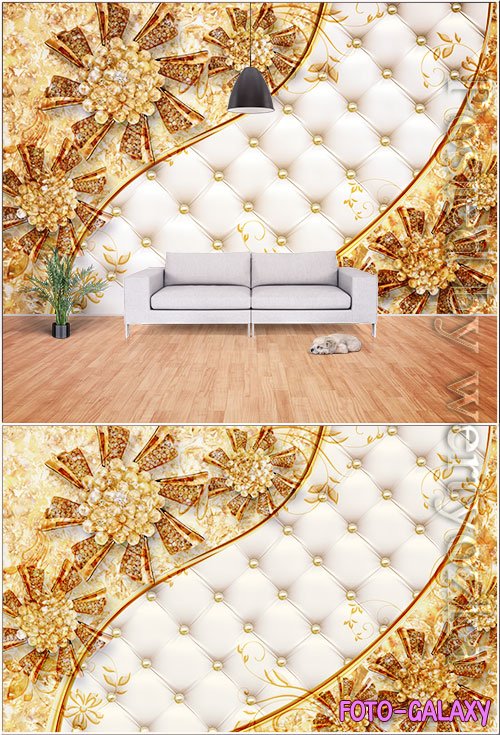 3d three dimensional noble luxury gold pearl flower background wall