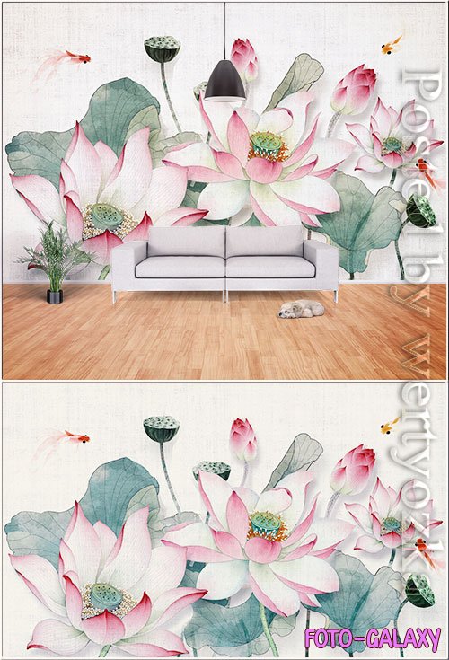New chinese 3d lotus flower blooming background wall