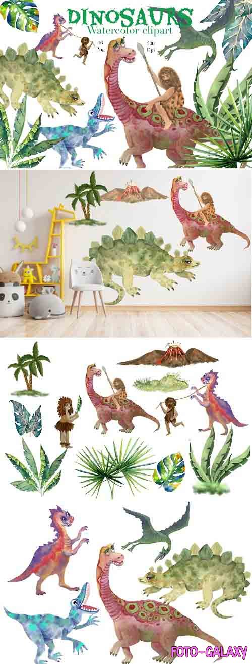 Dinosaurs watercolor clipart,png, Children's room decor  - 1286223