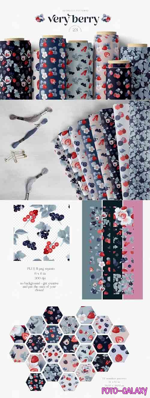Berry Fruit Seamless Pattern Big Collection Repeats JPEG PNG - 1361701