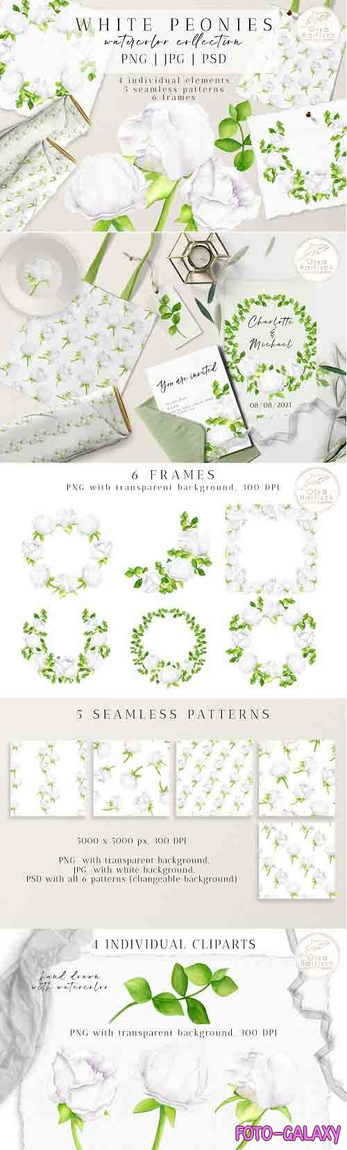 Watercolor Peony Flowers Clipart Collection. Floral Wreaths - 1336487