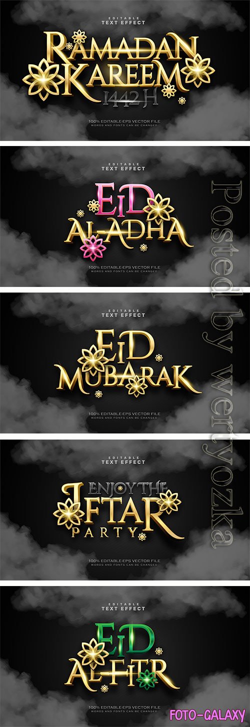 Ramadan kareem, eid mubarak vector text effect