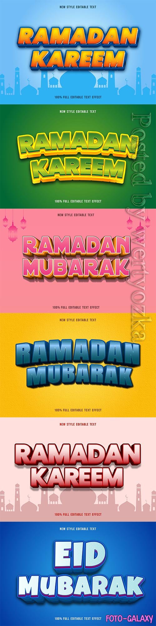 Ramadan kareem, eid mubarak vector text effect vol 5