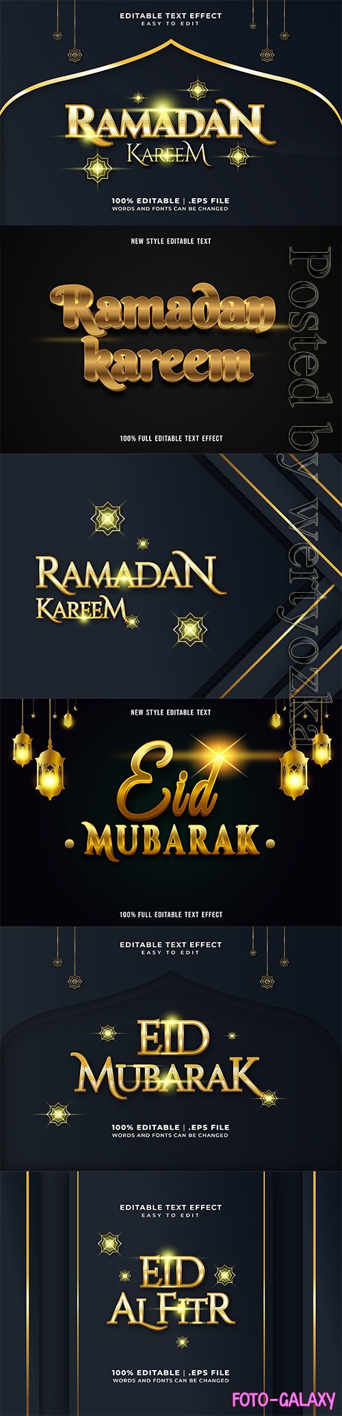 Ramadan kareem, eid mubarak vector text effect vol 2