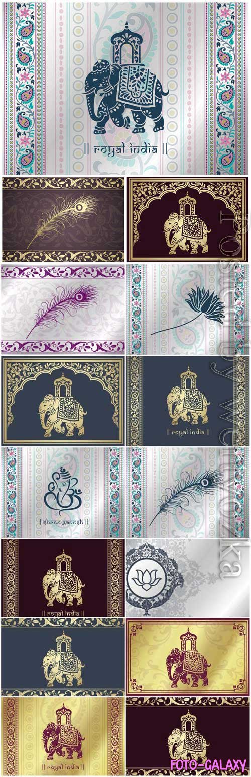 Indian backgrounds with patterns and elephants in vector