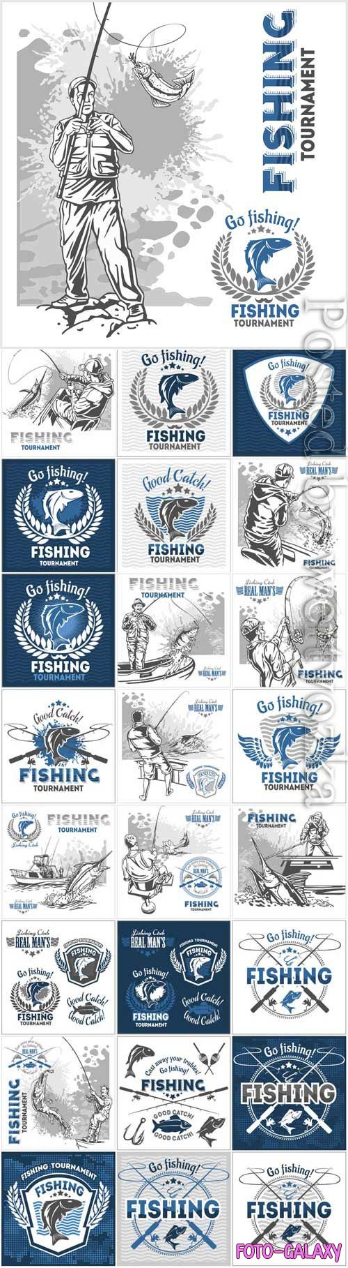 Fishing labels and logos in vector