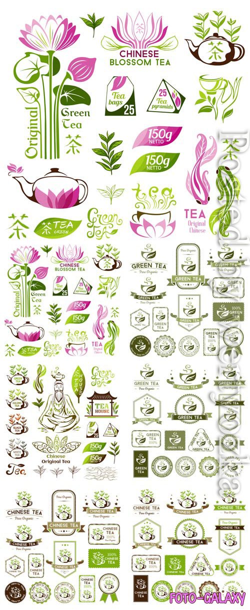 Tea, logos and labels in vector