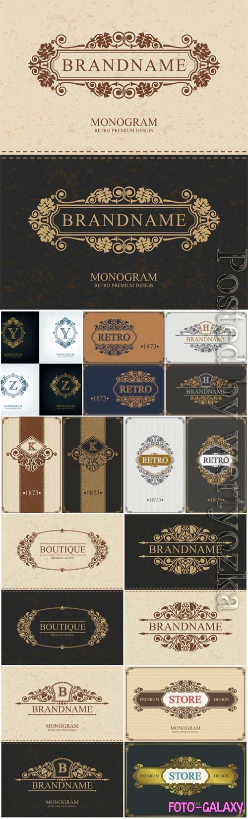 Retro monograms and backgrounds in vector