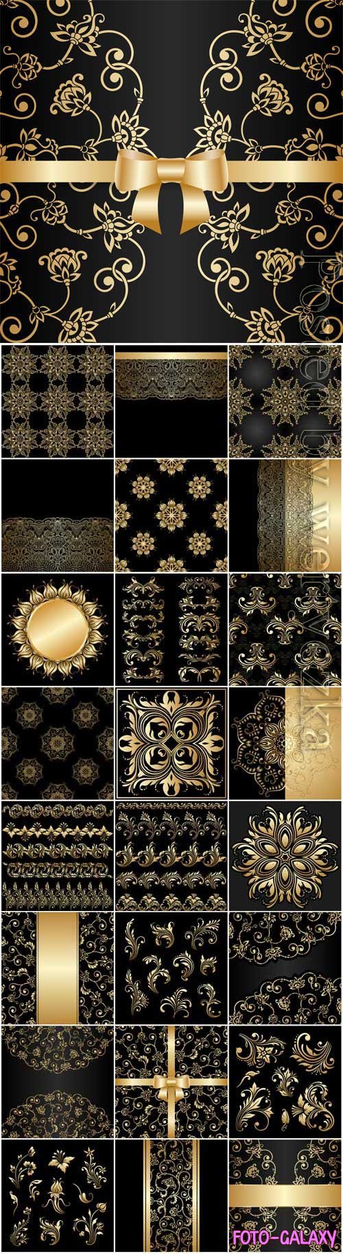 Gold decorative elements and patterns in vector