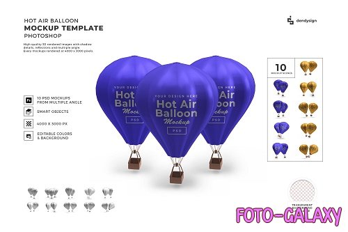 Hot Air Balloon 3D Mockup Template Bundle - 1388592