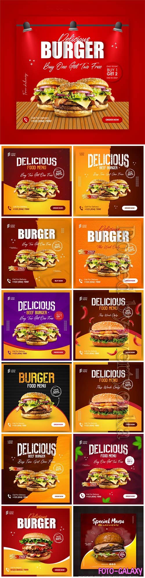 Burger food social media promotion and banner post template