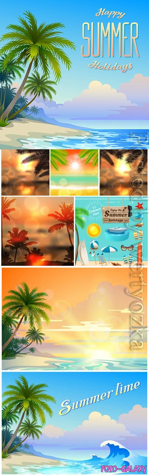 Summer backgrounds, palms and sea in vector