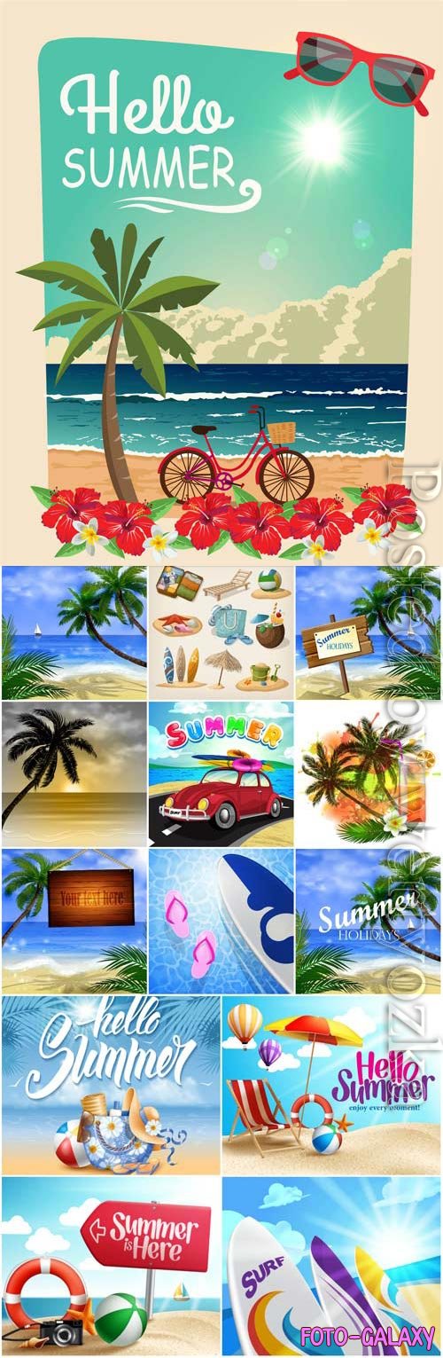 Summer backgrounds, vacations, palms and sea in vector