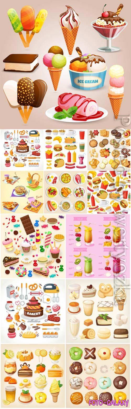 Desserts and sweets, ice cream in vector