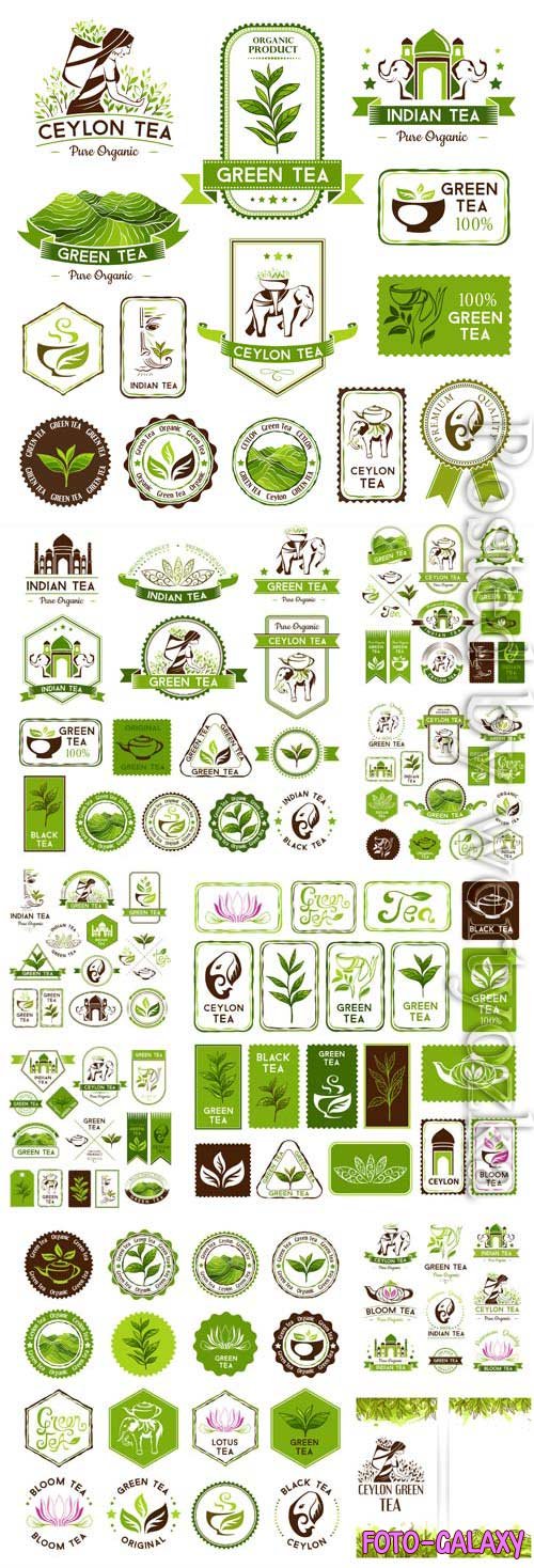 Tea logos and various elements in vector
