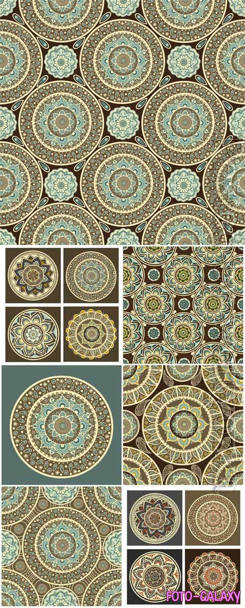 Seamless backgrounds with circles and patterns in vector