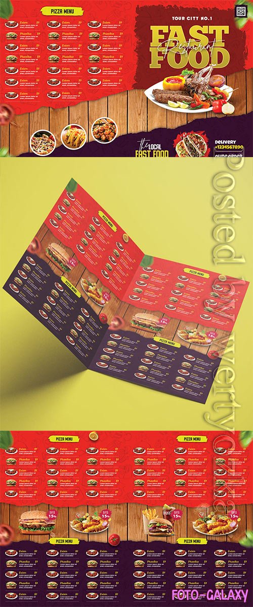 Restaurant Food Menu Bifold Brochure PSD