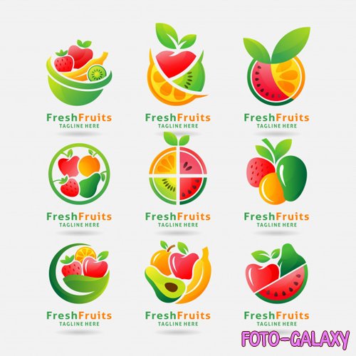 Collection of fresh fruits logo vector design