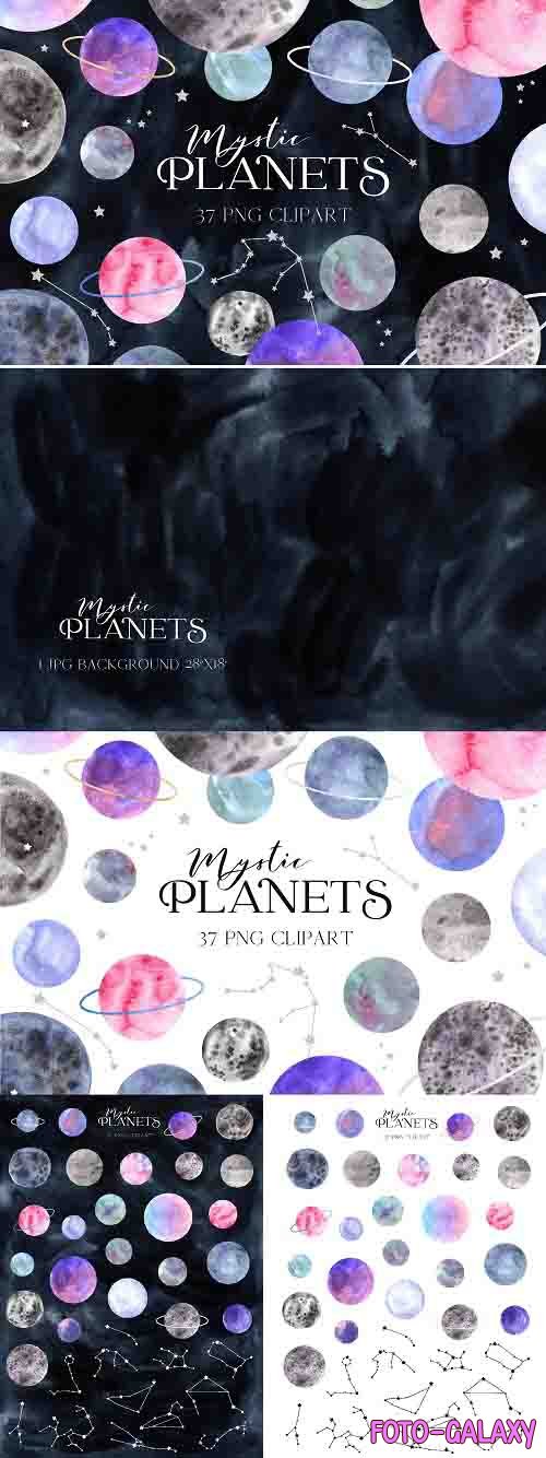 Space Planet Clipart. Watercolor planets and zodiac constell - 1422137