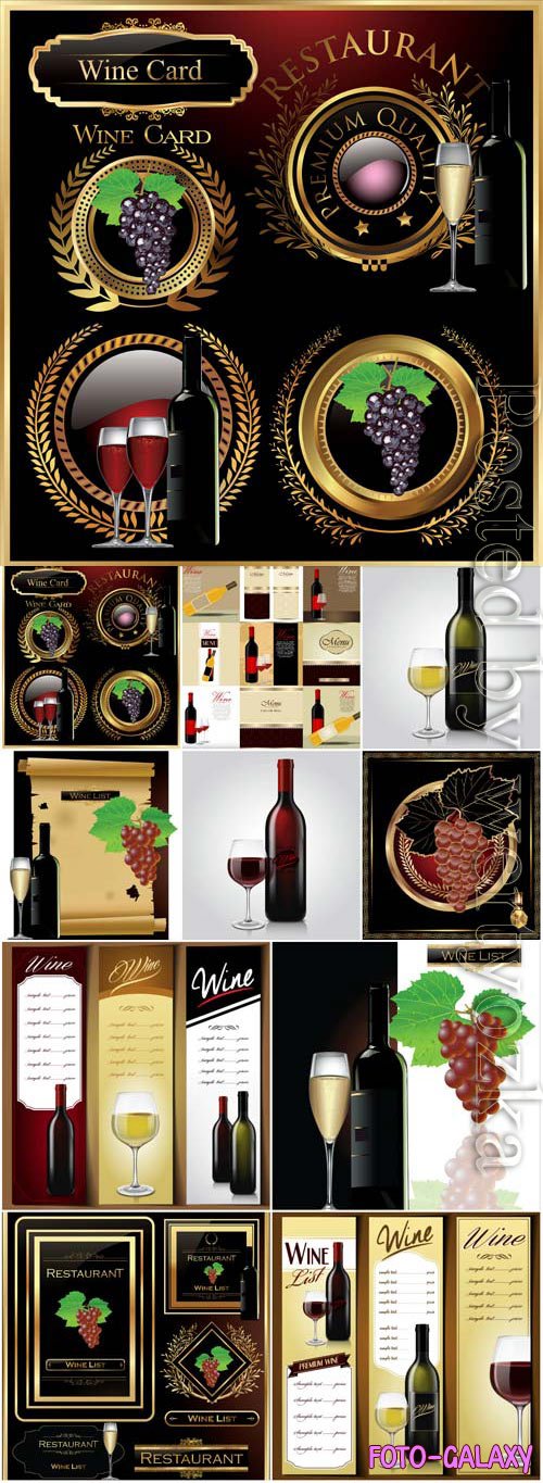 Luxury wine labels and menus in vector