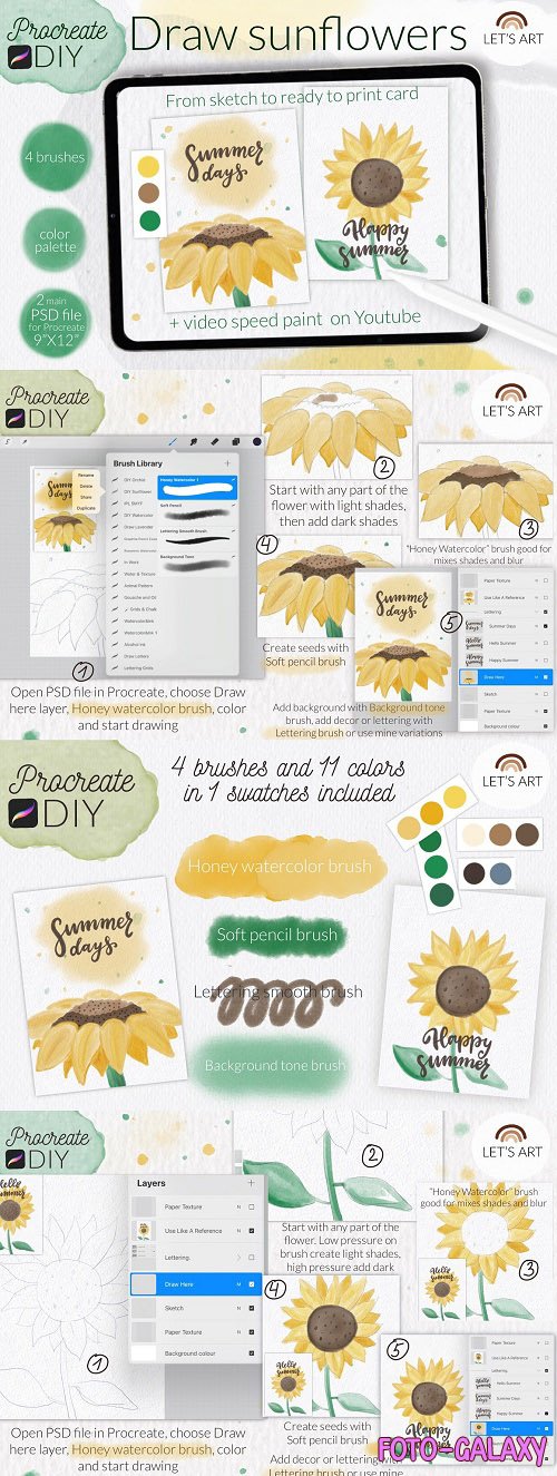 DIY Procreate watercolor. Sunflowers - 6093783