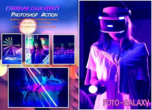 Cyberpunk Color Effect PS Action - 5542764