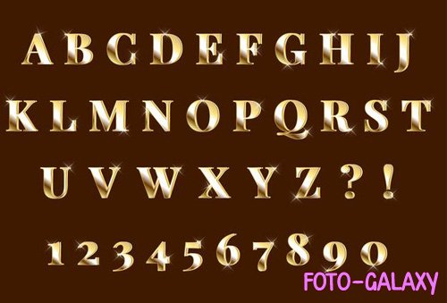 Shining gold 3d alphabets numbers set