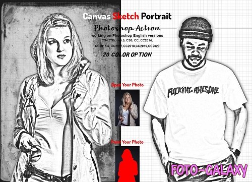 Canvas Sketch Portrait PS Action - 5970167